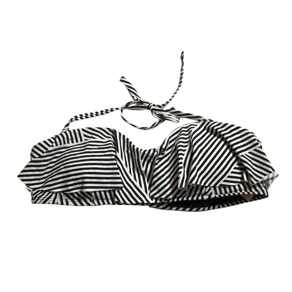 No Boundaries Womens Striped Removable Cups Bikini Top Ruffle Black & White L - Picture 1 of 4